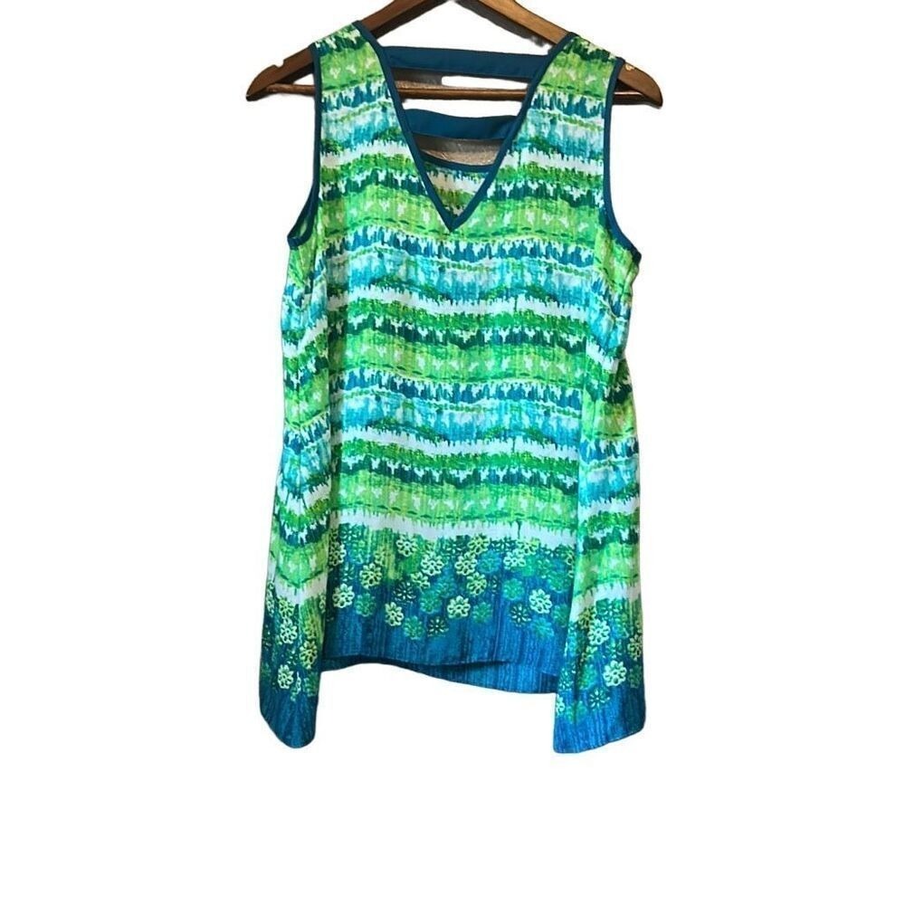New Directions Tank Top Sleeveless‎ Green Blue Floral Size S